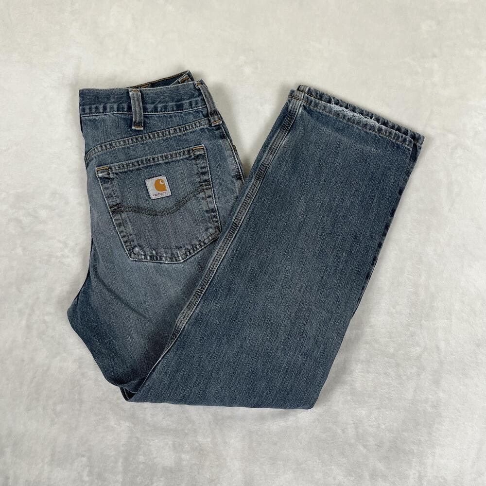 Carhartt Jeans Mens 33x30 Blue Relaxed Straight Distressed Med Wash 101483-968